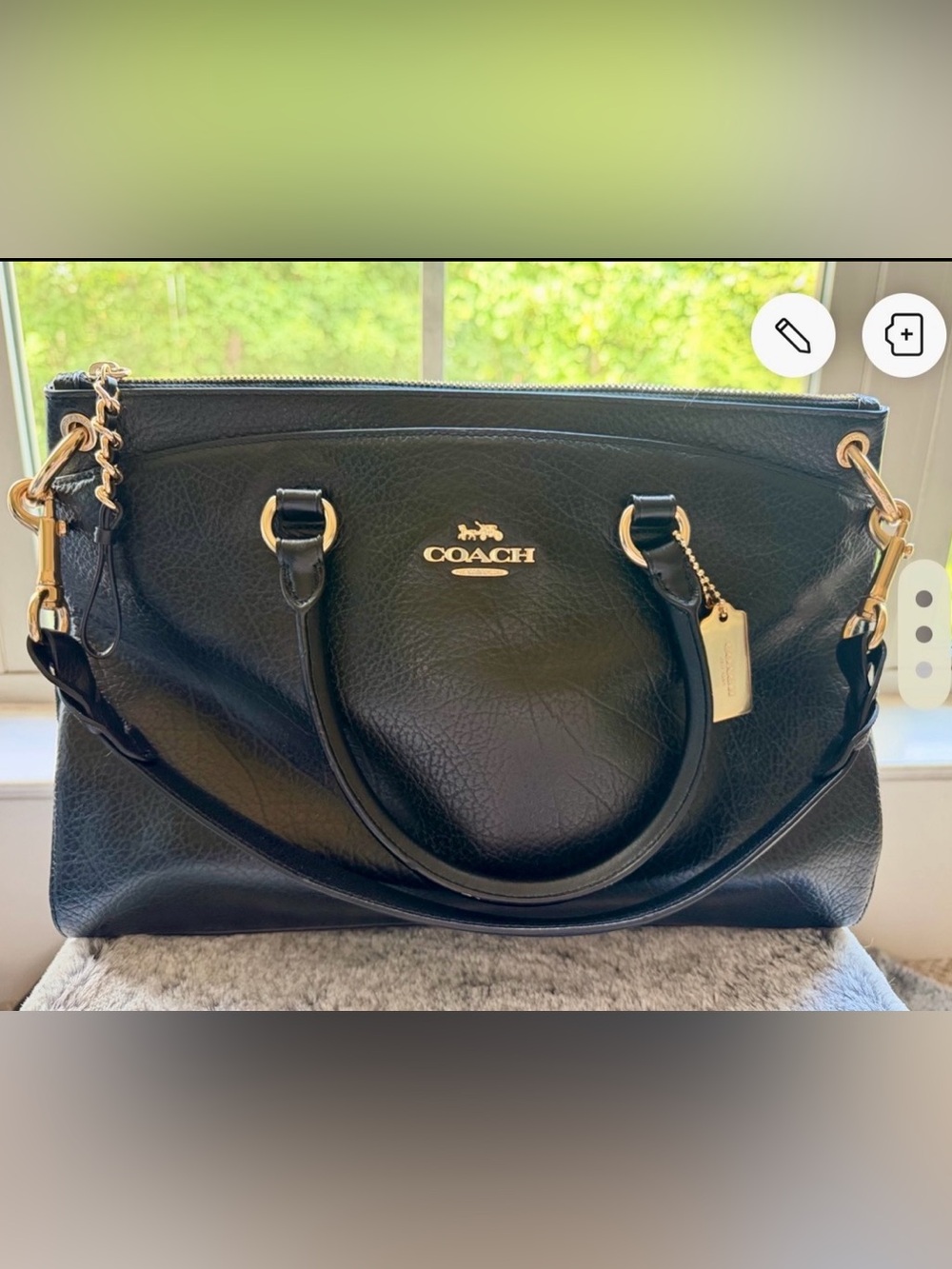 COACH Black Leather Tote with Gold Hardware
